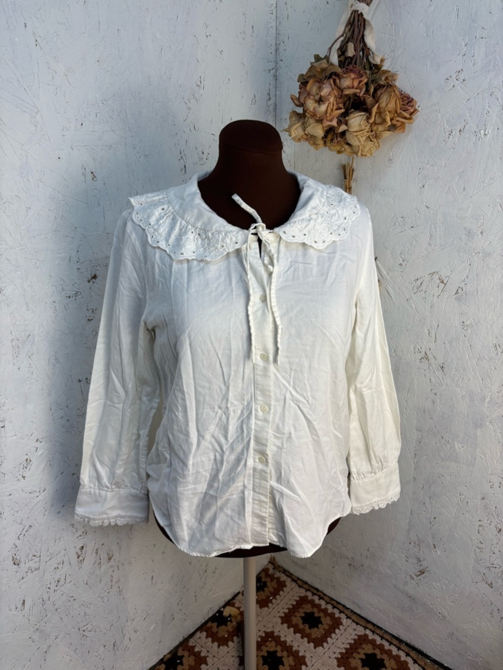 & Other Stories Cotton Eyelet Collared White Blouse Size 8